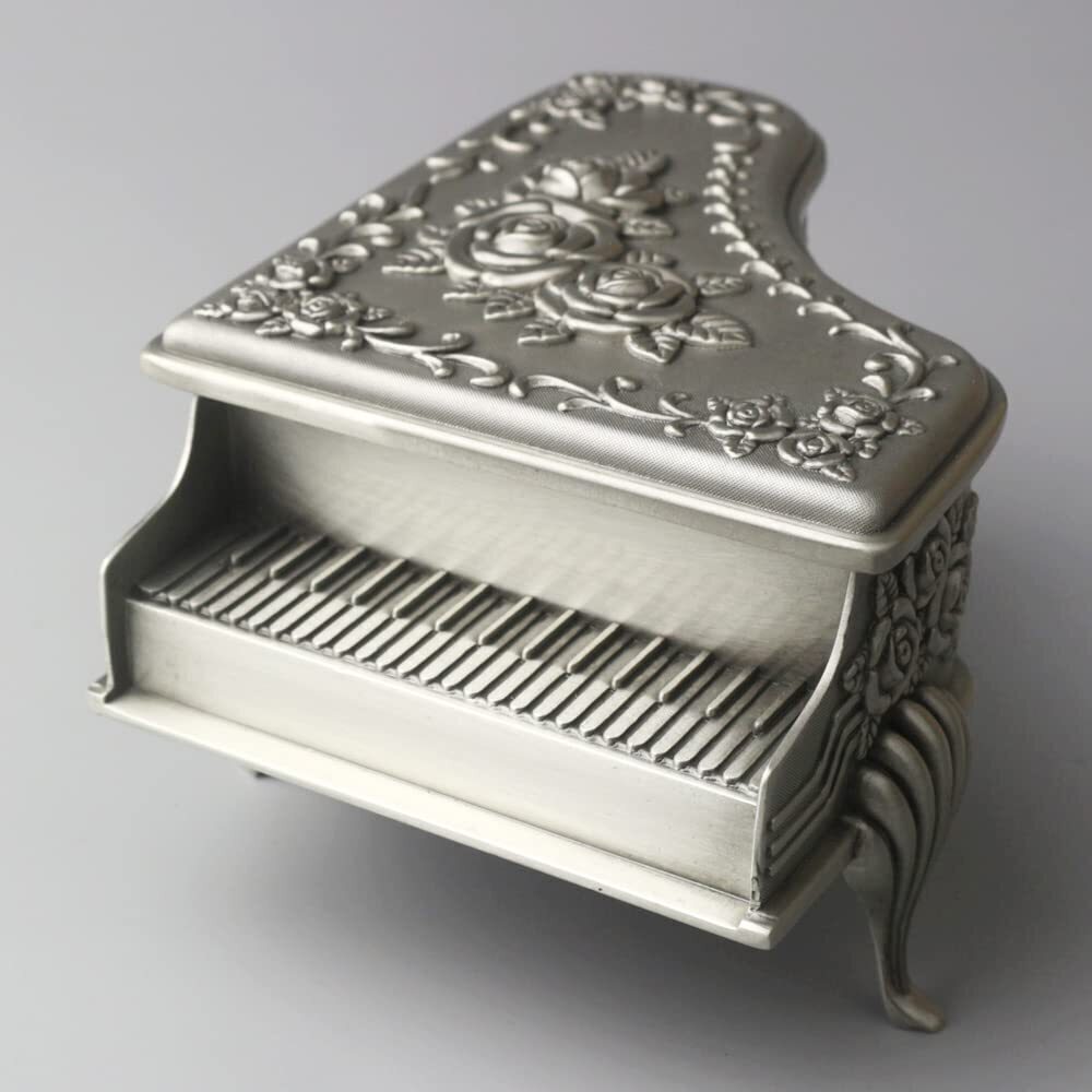 5159 Piano Emboss Alloy Metal Music Box Wind Up Antique Jewelry Musical
